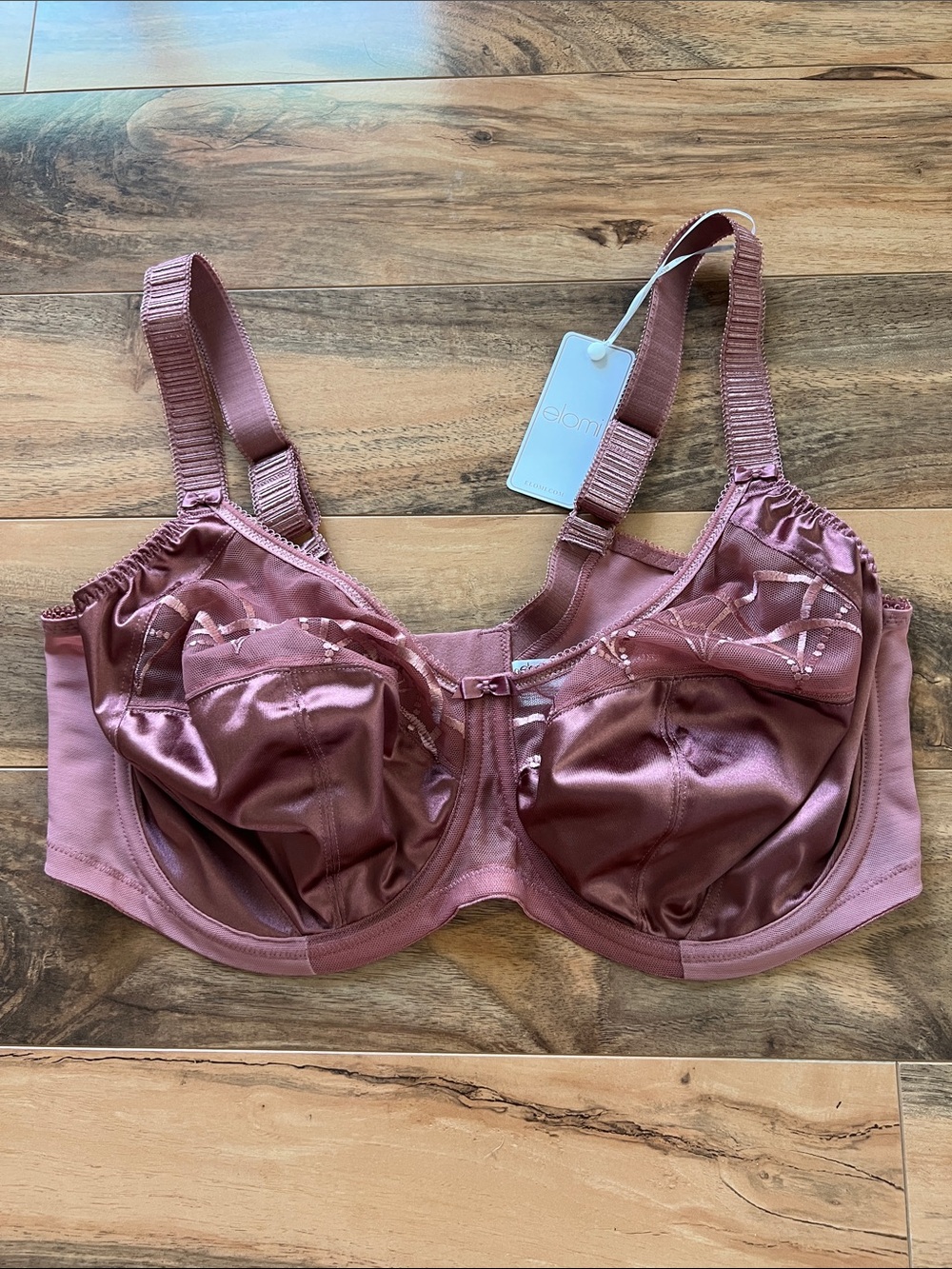 Elomi 40G Rosewood Pink Underwire Full Coverage Bra Satin Lace Plus Size NWT